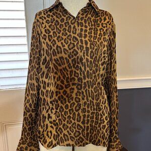 Ralph Lauren Cheetah Print Loose Fit Light Long Sleeve Button Up